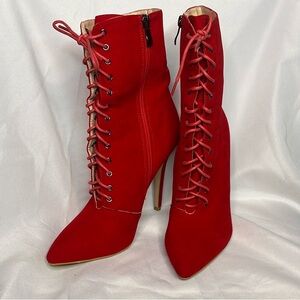 ♥️Red Lace-Up Stiletto Boots